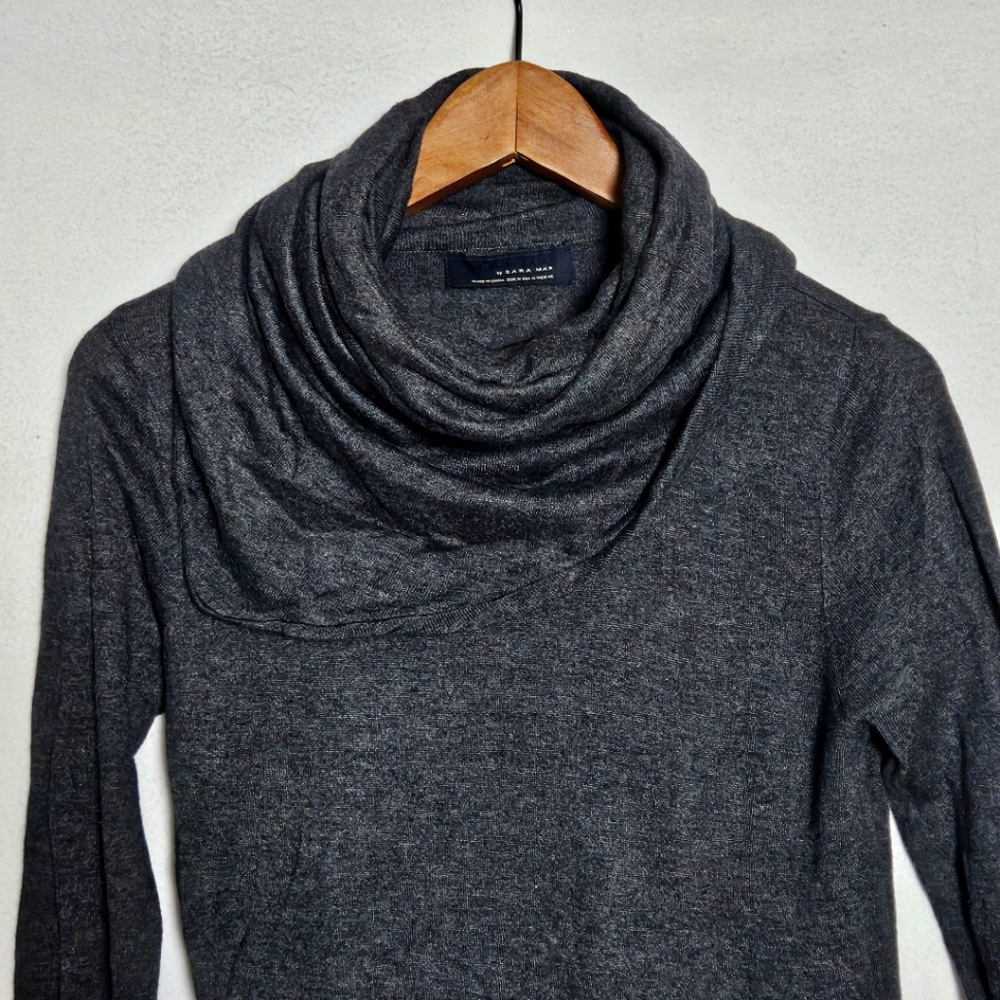 Black Tag by Zara Man Charcoal Gray Asymmetrical Cowl Neck Sweater Size Medium